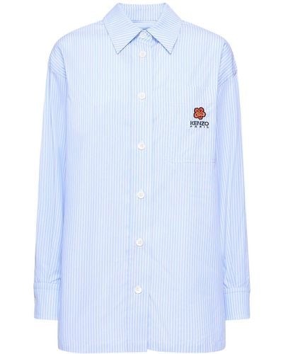 KENZO Crest Oversize Striped Cotton Shirt - Blue