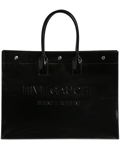 Saint Laurent Rive Gauche Brushed Leather Tote Bag - Black