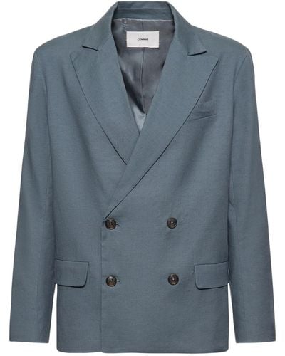 Commas Linen Blend Double Breasted Jacket - Blue