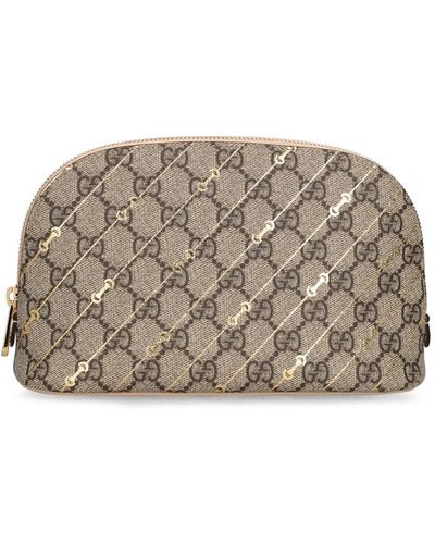 Gucci Gg Supreme Horsebit Cosmetic Bag - Grey