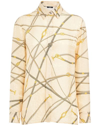 Versace Printed Silk Blend Jacquard Shirt - Natural