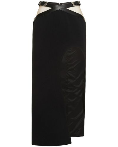 David Koma Leather Cross & Cady Arch Cut Midi Skirt - Black