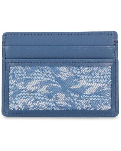 Versace Jacquard & Leather Card Holder - Blue