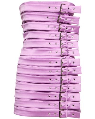 GIUSEPPE DI MORABITO Satin Strapless Dress W/Buckle Straps - Purple