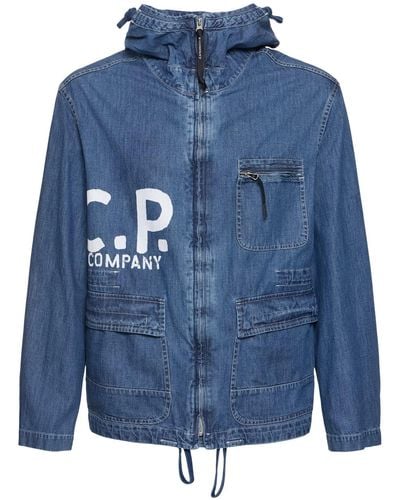 C.P. Company Denim Hooded goggle Jacket - Blue
