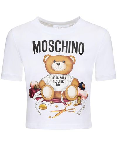 Moschino Logo Printed Cotton Jersey Crop T-Shirt - White