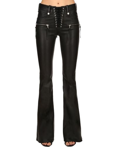 Unravel Project Flared Lace-up Leather Trousers - Black