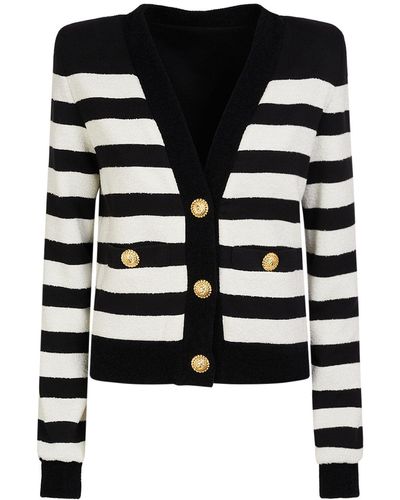 Balmain Striped Cotton Blend Jersey Cardigan - Black