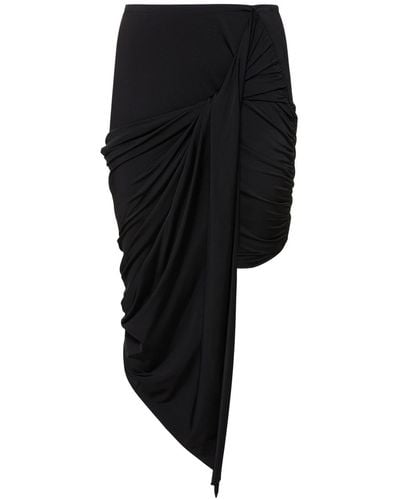 Mugler Draped Viscose Satin Jersey Midi Skirt - Black