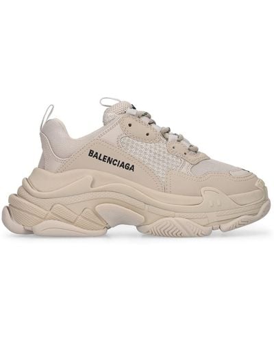 Balenciaga Triple S Logo-embroidered Leather, Nubuck And Mesh Trainers - Natural