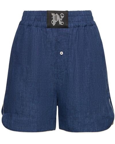 Palm Angels Shorts in lino con monogramma - Blu