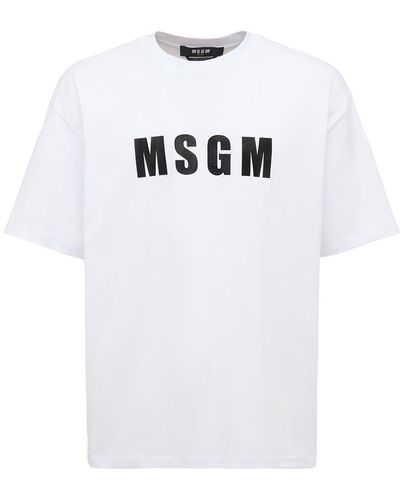 MSGM T-shirt Aus Baumwolljersey Mit Vinyl-logodruck - Weiß
