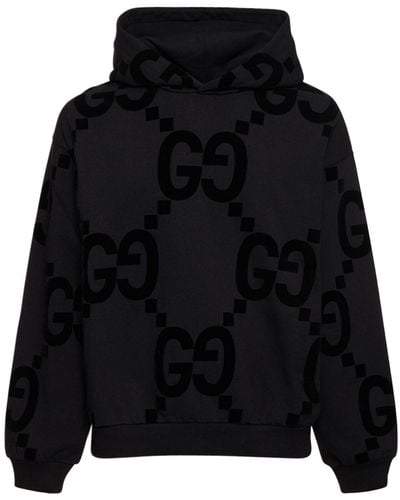 Gucci Monogram-embellished Relaxed-fit Cotton-jersey Hoody - Black