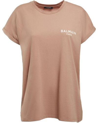 Balmain Flocked Logo Cotton Jersey T-shirt - Natural
