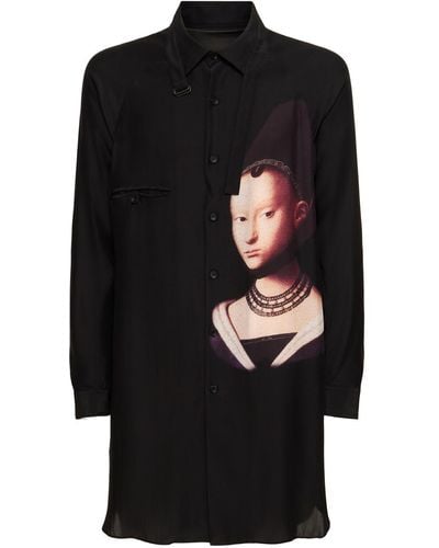 Yohji Yamamoto Camisa de seda estampada - Negro