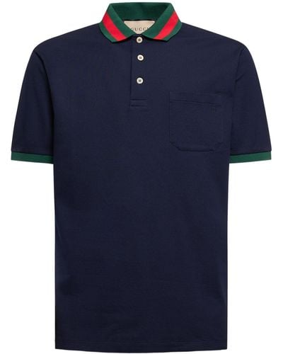 Gucci Vy Striped-collar Regular-fit Stretch-cotton Piqué Polo Shirt X - Blue