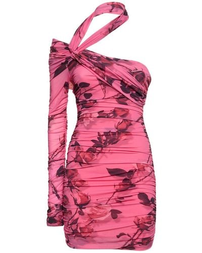 Blumarine Rose Print Tech Jersey Mini Dress - Pink