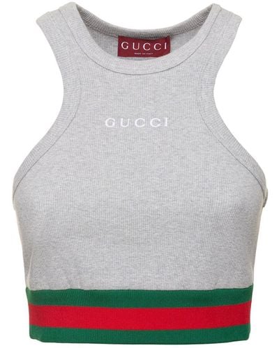 Gucci Tank top in misto lino con righe web - Grigio