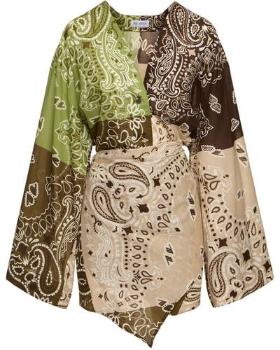 The Attico Printed Cotton Muslin Short Dress - Natural
