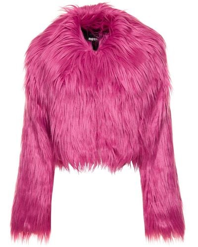 ROTATE BIRGER CHRISTENSEN Fluffy Faux Fur Cropped Jacket - Pink
