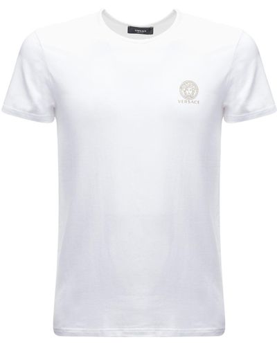 Versace T-shirt Aus Stretch-baumwolle Mit Logodruck - Weiß