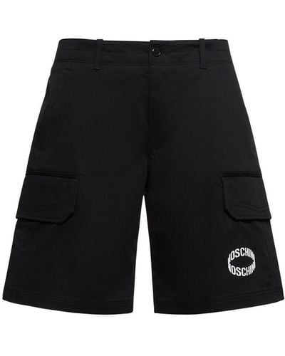 Moschino Logo Cotton Gabardine Cargo Shorts - Black