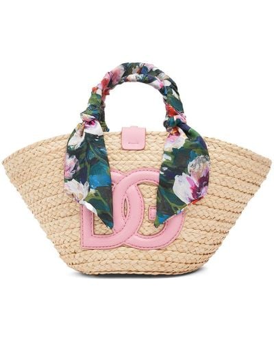 Dolce & Gabbana Petit sac cabas en paille kendra - Rose