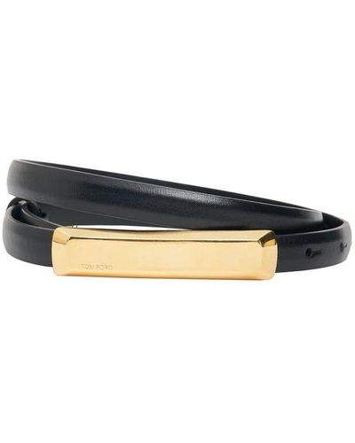 Tom Ford Ceinture en cuir à logo gravé - Blanc