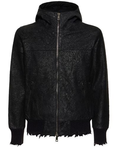 Giorgio Brato Hooded Waxed Leather Jacket - Black