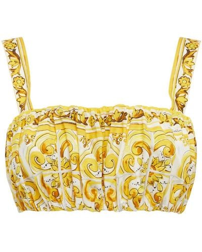 Dolce & Gabbana Maiolica Printed Elastic Cropped Top - Yellow