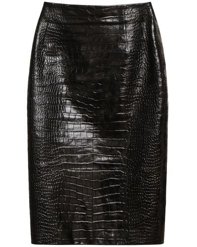Versace クロコエンボスレザースカート - ブラック
