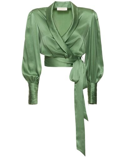 Zimmermann Silk Wraparound Blouse - Green