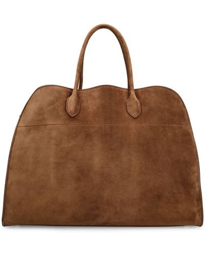 The Row Soft Margaux 17 Suede Top Handle Bag - Brown