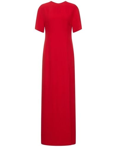Valentino Silk Cady Short Sleeve Long Dress - Red