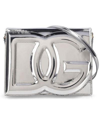 Dolce & Gabbana Laminierte Schultertasche Mit Logo - Grau