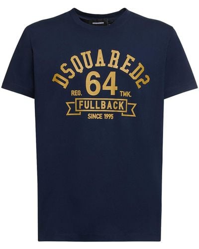 DSquared² T-shirt Aus Baumwolljersey Mit College-druck - Blau