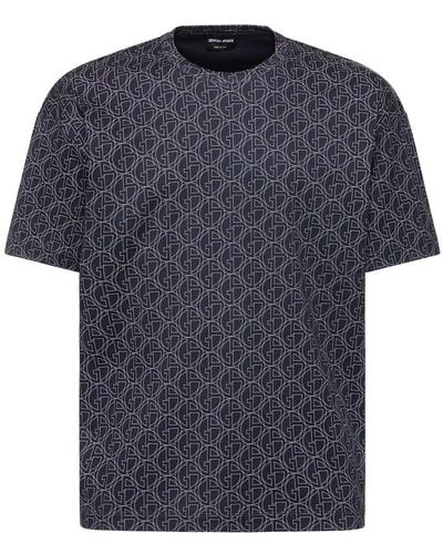 Giorgio Armani T-shirt Aus Baumwolljersey Mit Logodruck - Blau