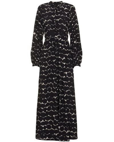 Max Mara Printed Silk Crepe De Chine Long Dress - Black