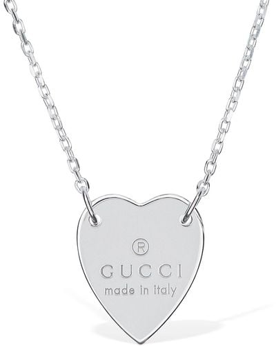 Gucci Sterling Silver Signature Heart Pendant Necklace - Metallic