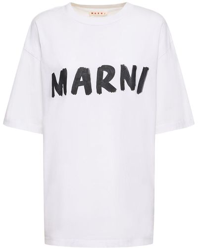 Marni T-shirt Aus Baumwolljersey Mit Logo - Weiß