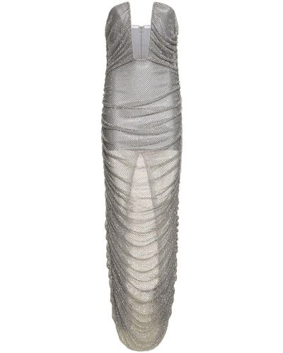 GIUSEPPE DI MORABITO Embellished Embroidered Mesh Midi Dress - Gray