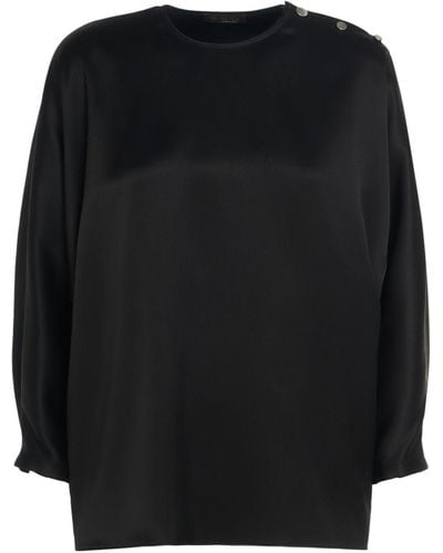 Loro Piana Valery Silk Satin Shirt - Black