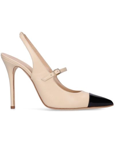 Alessandra Rich 105mm Leather Slingback Pumps - Natural