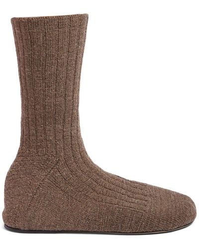 Bottega Veneta Doica Wool Blend Knit Sock Boots - Brown
