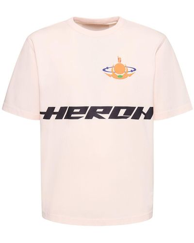 Heron Preston Bedrucktes T-shirt Aus Baumwolljersey "globus" - Natur