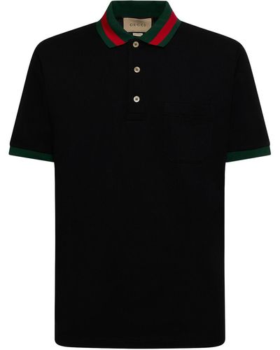 Gucci Cotton Piquet Polo With Web Collar - Black