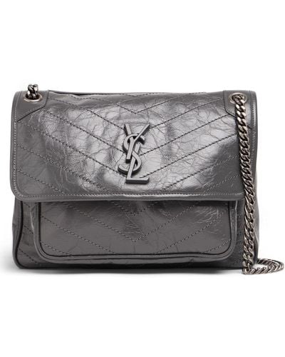 Saint Laurent Medium Niki Leather Shoulder Bag - Gray