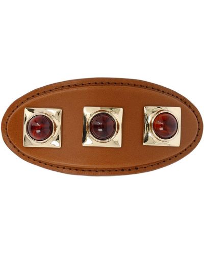 Etro Crown Me Amber & Leather Oval Hair Clip - Brown
