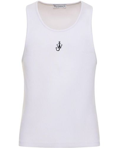 JW Anderson Logo Embroidery Stretch Cotton Tank Top - Blue