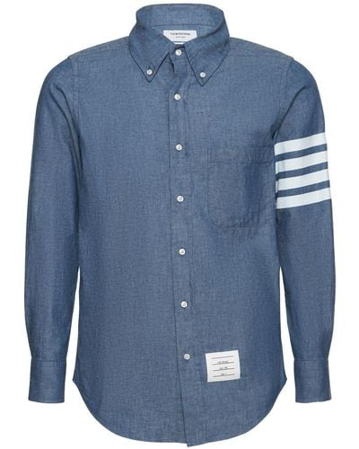 Thom Browne Straight Fit Chambray Shirt - Blue